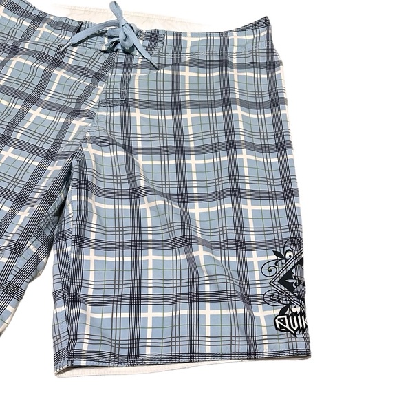 QUICKSILVER ~ Men's Blue and White Plaid Board Shorts w/Drawstring Tie size L - Picture 3 of 6